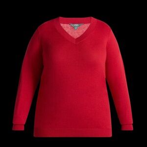 TERRA & SKY WOMEN'S PLUS SIZE V-NECK SWEATER - OATMEAL HEATHER STRIPE